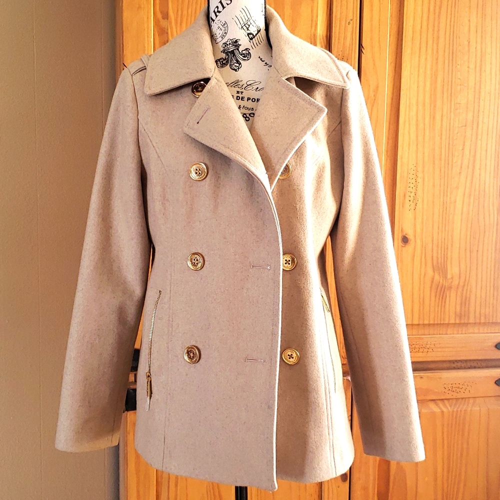 MICHAEL Michael Kors Beige Double-Breasted Pea Coat